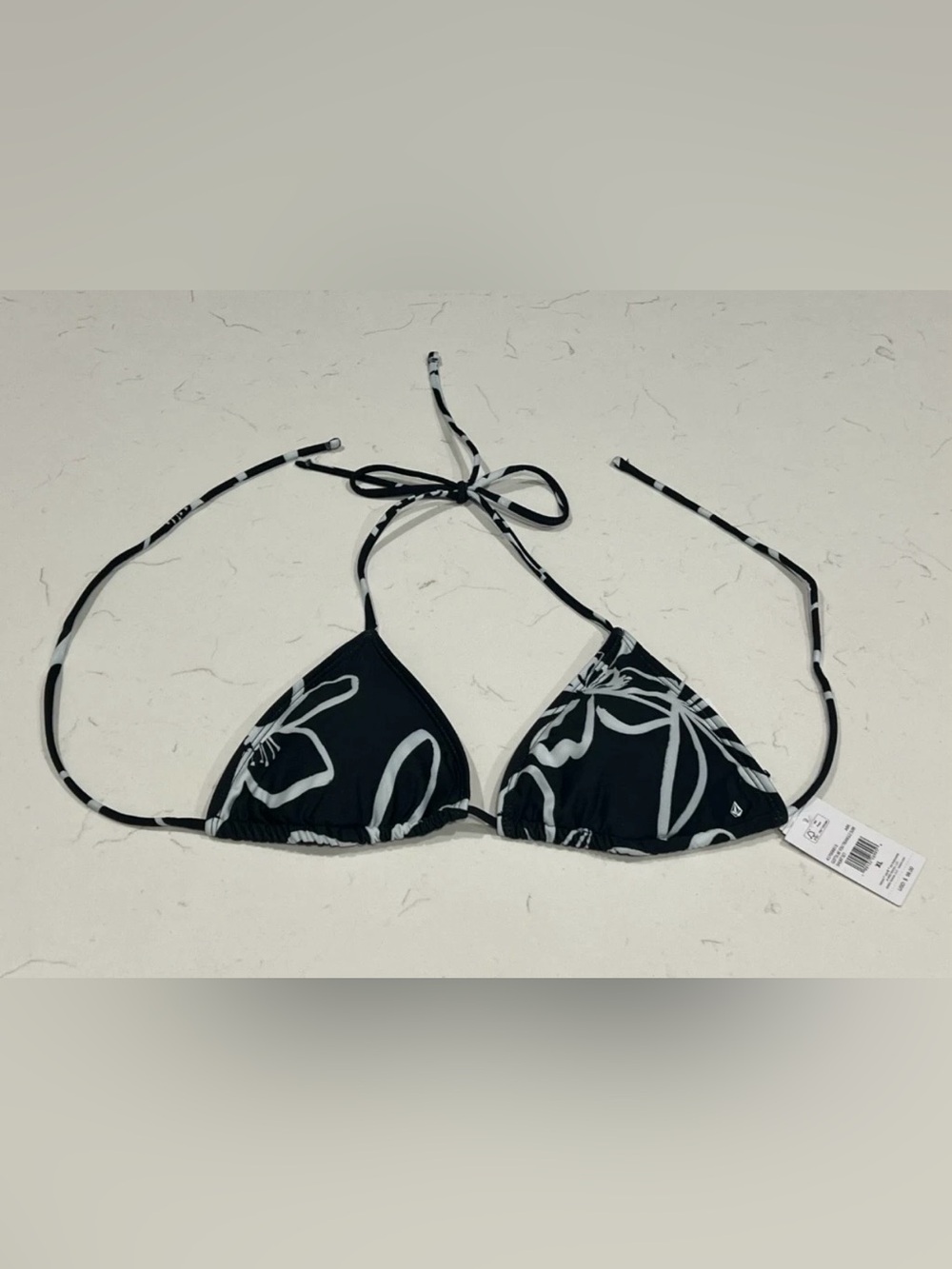 XL Womens VOLCOM Black White Triangle Bikini Swimsuit Top Tropical Swim NWT New